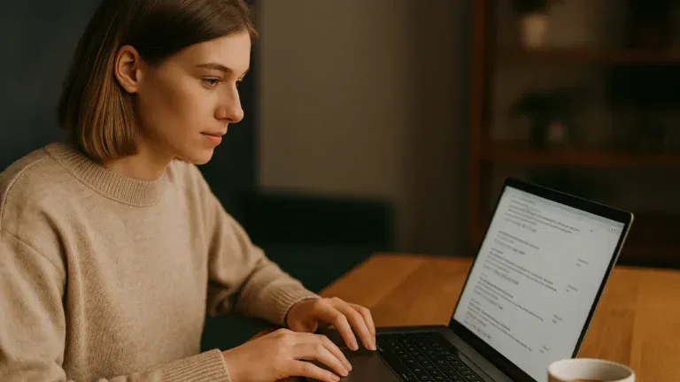 Freelancer szukający zleceń online na laptopie